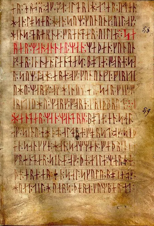 Manuscrito medieval Codex Runicus escrito en runas nórdicas