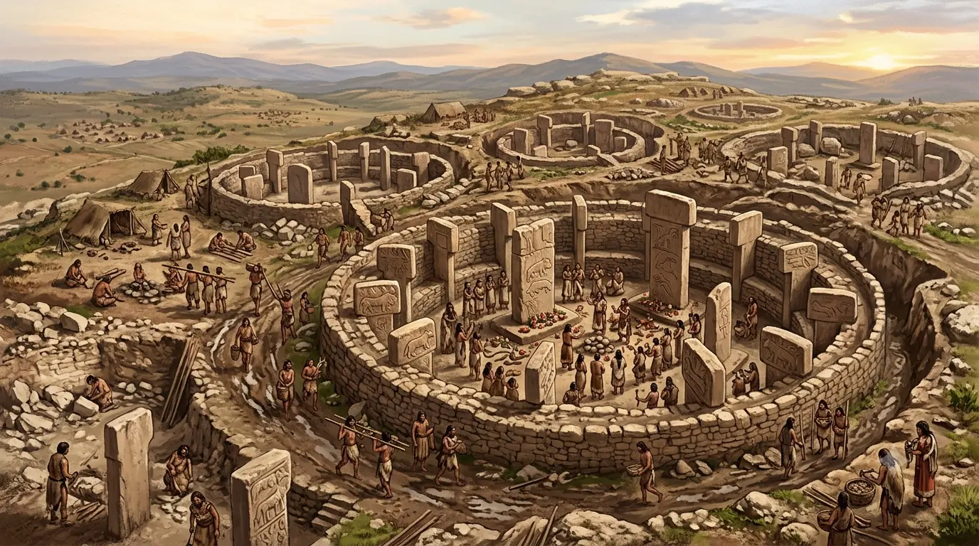 Reconstrucción artística de Göbekli Tepe durante el Neolítico