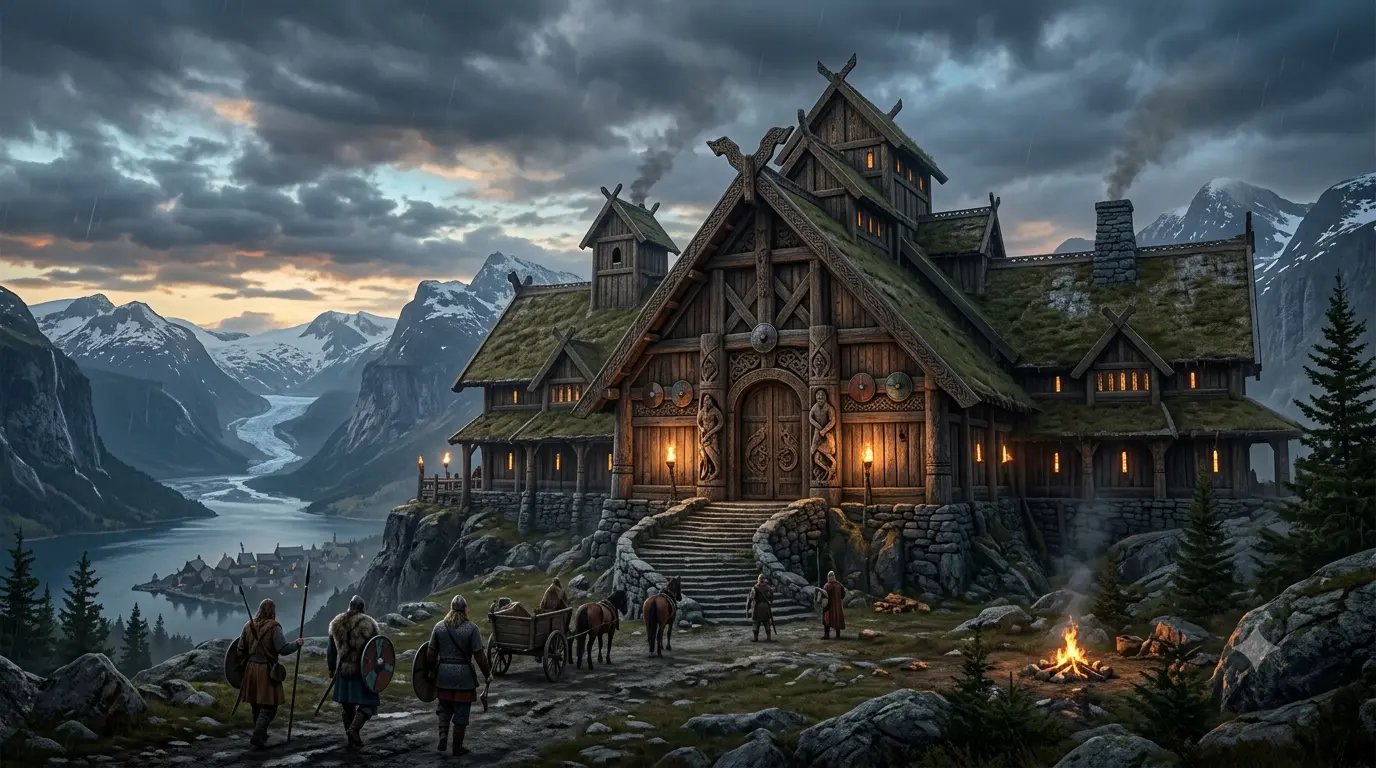 Representación de Bilskirnir, el gran salón de Thor en Asgard