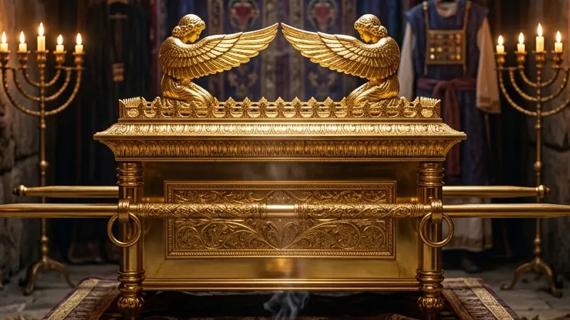 Representación del Arca de la Alianza en un entorno antiguo y ceremonial