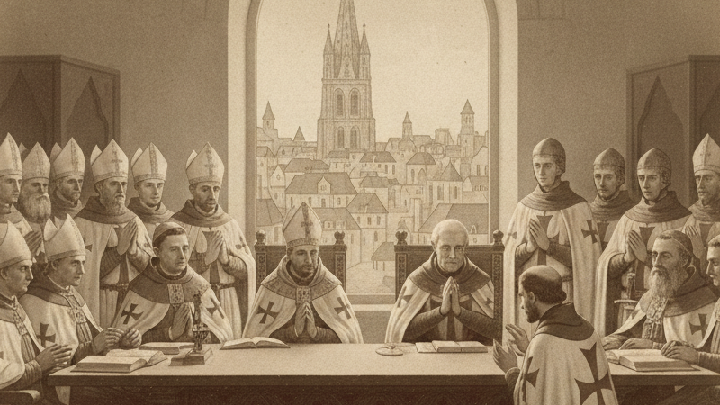 Reconocimiento de la Orden del Temple por el Papa Honorio II en el Concilio de Troyes, 1128